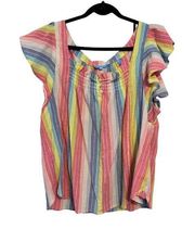 Draper James RSVP Women's Pastel Striped Flutter Sleeve Top XXL