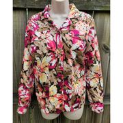 EUC Laura Ashley Floral Jacket, Size 1X,Brown Black Pink and Cream, Long Sleeve