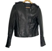 A.L.C. Black Leather Asymmetrical Zip Jacket Leonardo