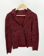 Peruvian Connection Jacket Women XS Red Black Rosemead Knit Shimmer Cardigan