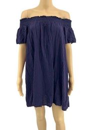 Cooperative MEDIUM Purple Blue Striped Off Shoulder Shift Mini Dress
