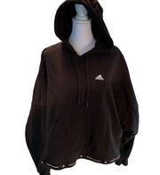 Adidas Black Women’s Pull On Cropped Hoodie with Tie Strings Logo Along Bottom M