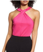 Hot Pink Knit Twist Front Halter Top