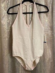 Jasmine & Ginger pale pink and silver sparkly t-back bodysuit, NWT, size M/6