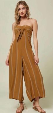 Lahaloo Striped Tie Strapless Wide Leg Crop Jumpsuit in Dijon Size XS