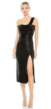 NWT Ieena for  Sequined One Shoulder Front Bow Dress 11286 Black Sz 4