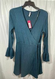 NWT $28  Long Sleeve Knit Wrap Dress Teal