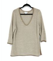 Soft Surroundings Sweater Women's XL Cream Tan Pullover Knit V-Neck 3/4 Sleeve