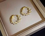 18K Gold Plated White Pearl Hoop Earrings for Women