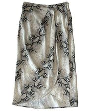 Dress Forum Women's Small Snake Skin Wrap Skirt Silver Midi Flowy Streetwear