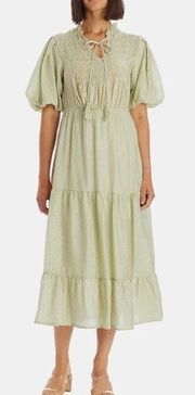 Anthropologie Moon River Puff Sleeve Maxi Tiered Dress Mint Smocked Small