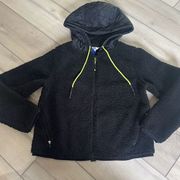 JoyLab Sherpa Hoodie Jacket Womens XS Long Sleeve Black Teddy Lounge Active Wear