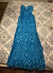 Blue Sequin Prom Dress 
