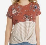 Eyeshadow Pink Floral Colorblock Striped Short Sleeve Tee Size Large