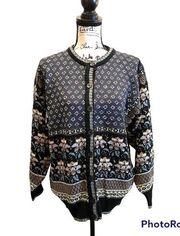 Jason Maxwell Cardigan Sweater Blue XL Floral vintage Granny Nordic fair isle