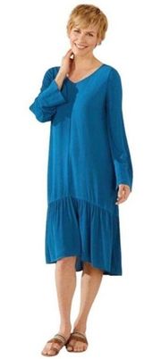 Soft Surroundings Mirabella Morocan Dress Ruffle Hem Lagenlook Teal Size M
