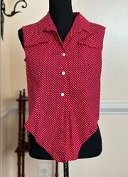 Polka Dot Retro Sleeveless Button Up Top