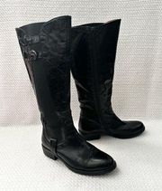 Miz Mooz Black Leather Chaminade Tall Knee High Riding Boots Double Buckle 7.5