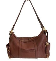 Cole Haan Leather Satchel Saddle Bag, Brown Braided Handle Gold Shoulder Purse