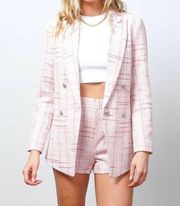 Central Park West Silvie Pink Raspberry Tweed Double Breasted Blazer Sz …