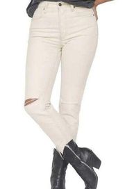 Free People Stella Skinny CRVY Cream Ivory Wash Raw Ankle Hem. Size 30