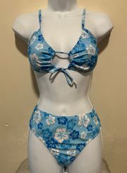 SheIn Aloha Blue & White Two Piece Bikini Set Size Small