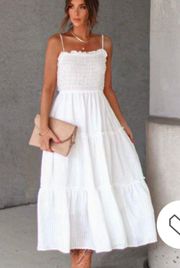 Zoey Smocked Tiered Maxi Dress White