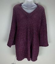 CAbi Chime Pullover Cable Knit Long Sweater Purple Bell Sleeves Size Medium