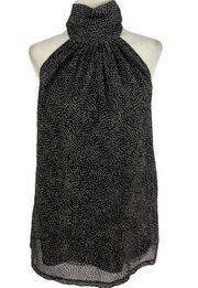 New Bishop + Young Flocked Dot Tie Neck Sleeveless Blouse Black