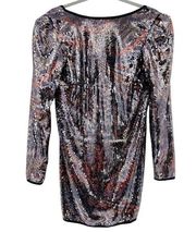 River Island Womens Sequin Puff Shoulder Long Sleeve Mini Cocktail Dress Size 14