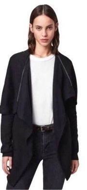 All Saints Dahlia black asymmetrical convertible sweatshirt jacket XS
