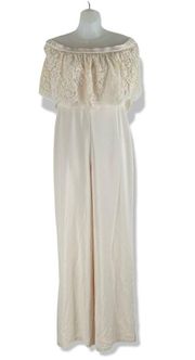 Theia Mila Lace Off the Shoudler Braidesmaid Jumpsuit Pink BHLDN Size 8