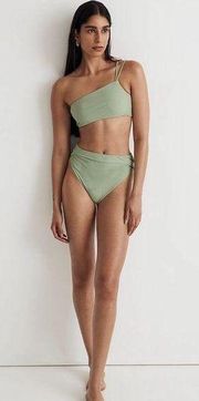 Double Strap One Shoulder Bikini Top Gatehouse Green S NWT