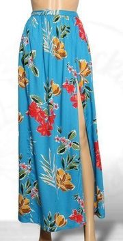 Patrons of Peace Windward Maxi Skirt Blue Floral Print High Slit Tropical Sz XS