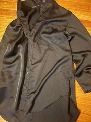 Smooth operator black satin silk button shirt 