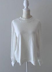 CeCe Clip Dot Sleeve Sweater - Antique White Size L