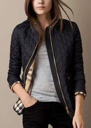 Burberry black diamond quilted jacket full zip & side pockets | small
