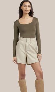 Modern Citizen Women’s Tan Kipp Paperbag Vegan Leather Shorts Size Large NWOT