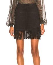 NEW Frame Fringe Overlay Skirt in Noir Suede