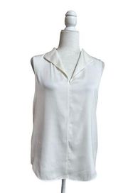 Hugo Boss White Silk Sleeveless Spread Collar V Neck Women Size 4 Blouse Classic