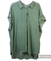 Jane & Delancy Green Oversized Short Rolled Sleeve Button Front Size 3X