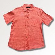 Harve Benard Linen Short Sleeve Button Down Shirt Size Large Women’s Coral Color