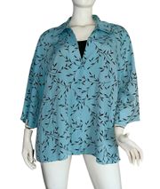 Leaf Print Layered Buttoned Blouse