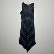 Ulla Johnson Rare Wool Blend Angled Point Hem Striped Dress Navy Blue Size 2