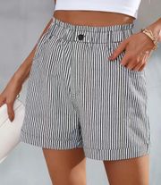 Striped High Rise Elastic Waist Shorts