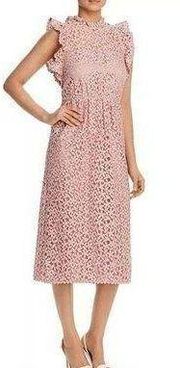 Kate Spade New York Flora Lace Ruffle Midi Dress Strawberry Mochi Pink Womens 12