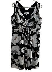 ANTHRO TIBI BLACK WHITE BLUE CRISS CROSS SILK SLEEVELESS DRESS 6