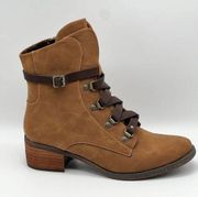 Reese Tan Dark Brown Vegan Leather  Modern Short Riding Ankle Boot 8.5