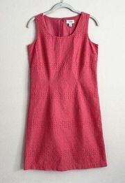 LL Bean Dress Womens Size 4 Pink Eyelet Knee Length Sheath Sleeveless Lined