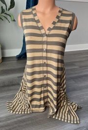 LOGO Lori Goldstein Brown Striped Tunic Tank Top 2XS Button Front XXS A8